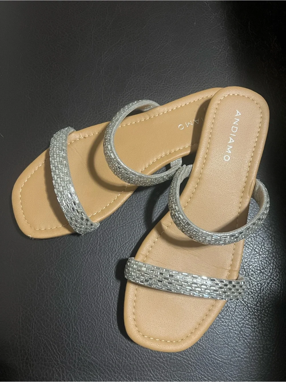 Women's Silver Rhinestone Two-Strap Ankle Sandals
